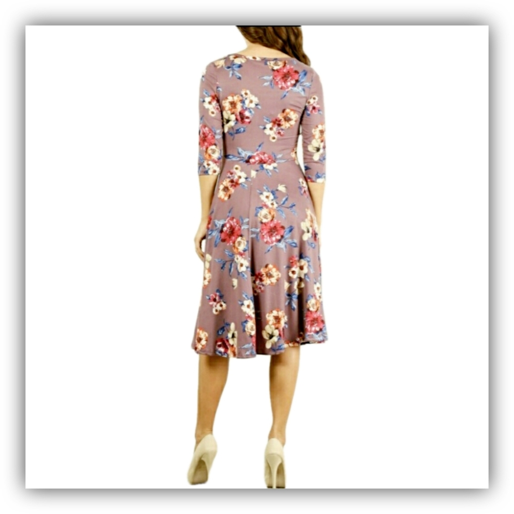 DUSTY LILAC FLORAL A-LINE DRESS - Picture 3 of 7